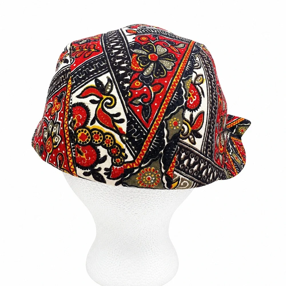 Vintage Margaret Smith Gardiner Maine Paisley Floral Hat Cap Size 22 Boho Funky